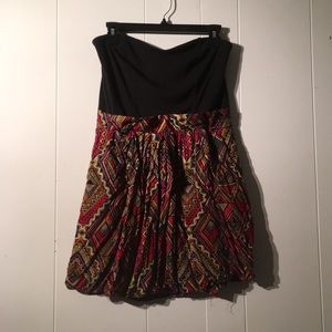Black and tribal print strapless dress